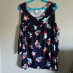 Cold Shoulder Floral Top Ava & Viv